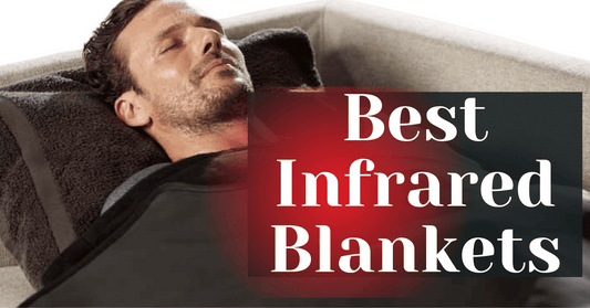 A man using infrared sauna blanket.