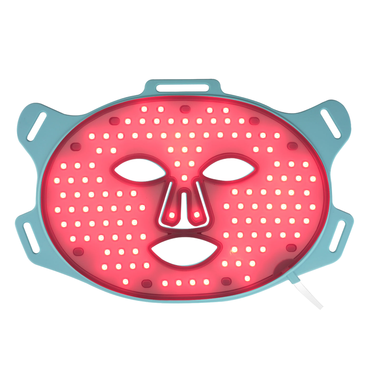 KOZE LED Face Mask, gray exterior, interior LEDs glowing bright red.